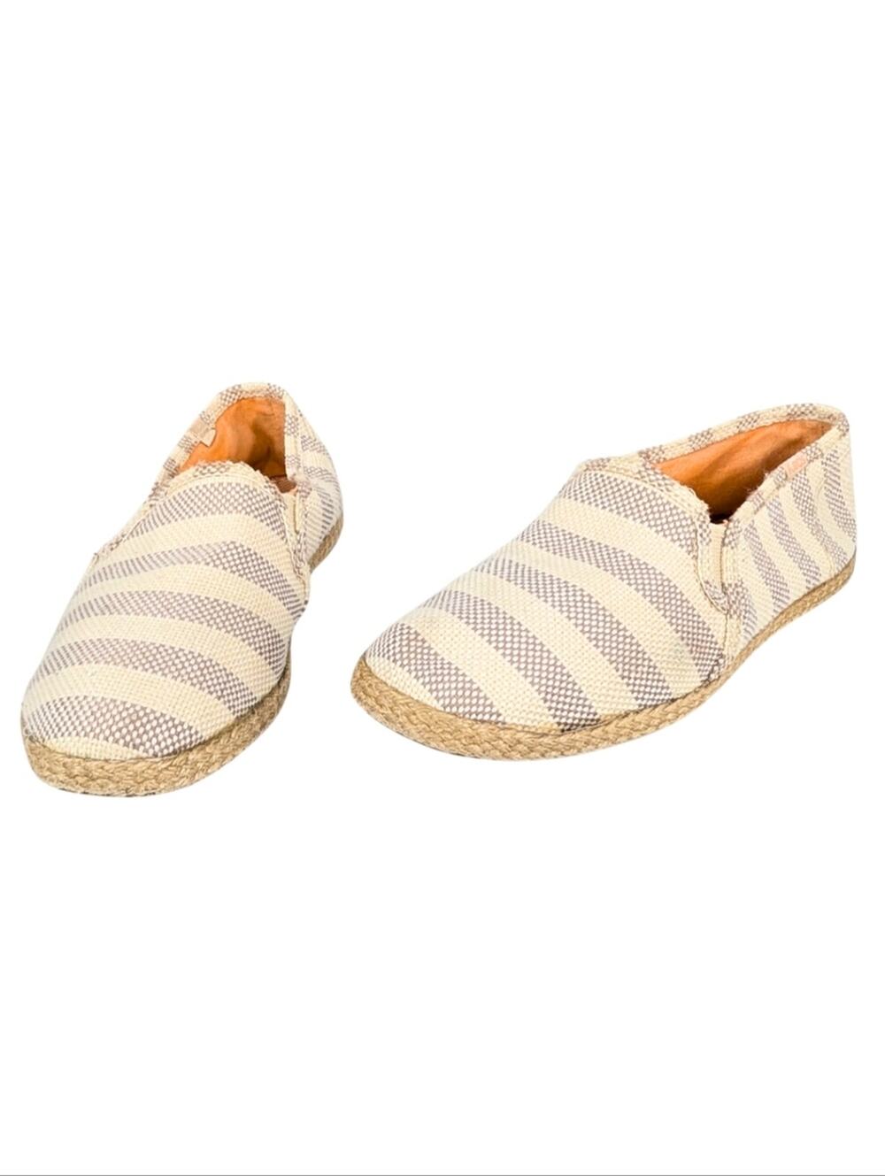 Keds Women's 7 Twin Jute Cream Gray Stripe Slip On Espadrille Flats
